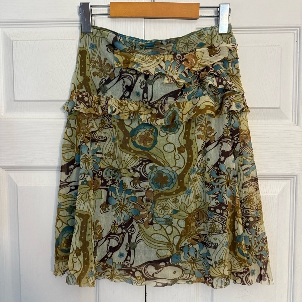 Vintage Y2K Westonwear Blue and Green Mini Skirt Medium